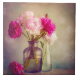 Vintage Peony Bouquet i Glass Vas Kakelplatta