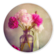 Vintage Peony Bouquet i Glass Vas