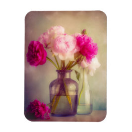 Vintage Peony Bouquet i Glass Vas Magnet