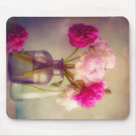 Vintage Peony Bouquet i Glass Vas Musmatta