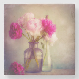 Vintage Peony Bouquet i Glass Vas Stenunderlägg