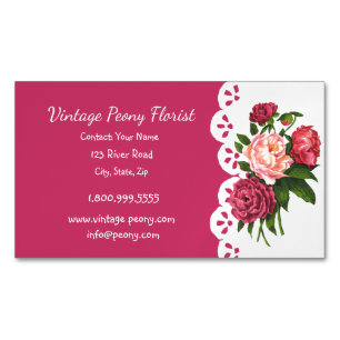Vintage Peony Florist Shop Flower Affärskort Magnetiska Visitkort
