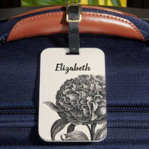Vintage Peony Flower Elegant Monochrome Botanical Bagagebricka