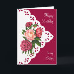 Vintage Peony Flower Sister Scripture Verse Kort<br><div class="desc">Vintage Peony Flower till syster Birthday med vacker skript: "Herren välsignar dig och behålla dig,  Herren får ansikte att skina över dig och vara vänlig mot dig,  Herren hiss ökar sitt stöd till dig,  och ge dig fred." Nummer 6:22-27</div>