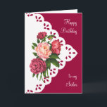 Vintage Peony Flower Sister Scripture Verse Kort<br><div class="desc">Vintage Peony Flower till syster Birthday med vacker skript: "Herren välsignar dig och behålla dig,  Herren får ansikte att skina över dig och vara vänlig mot dig,  Herren hiss ökar sitt stöd till dig,  och ge dig fred." Nummer 6:22-27</div>