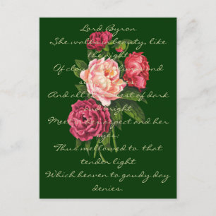 Vintage Peony Flowers Lord Byron Kärlek Dikt Meddelande Vykort