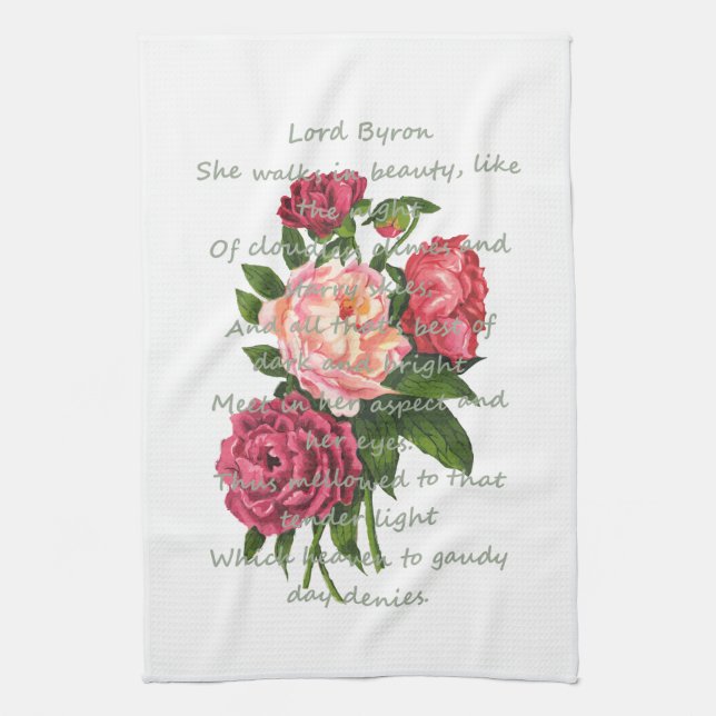 Vintage Peony Flowers Romantic Byron Dikt Kökshandduk (Vertikal)