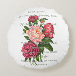 Vintage Peony Flowers & Romantic Byron Dikt Rund Kudde
