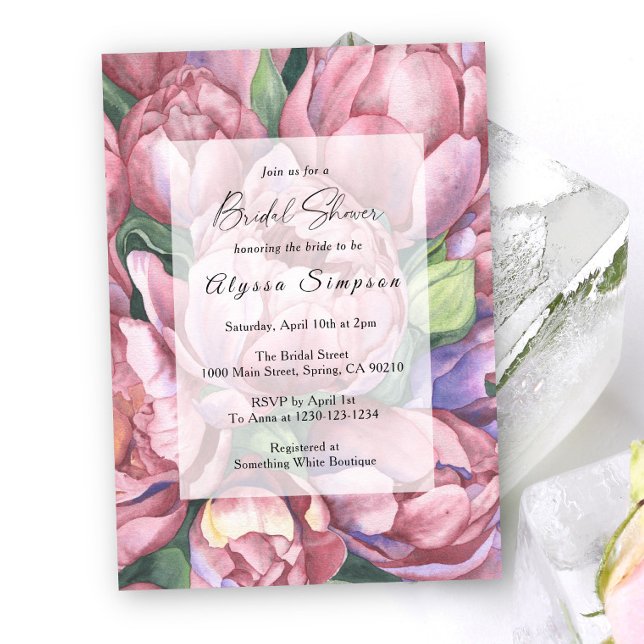 Vintage Peony ro Blommigt Möhippa  Inbjudningar (Skapare uppladdad)