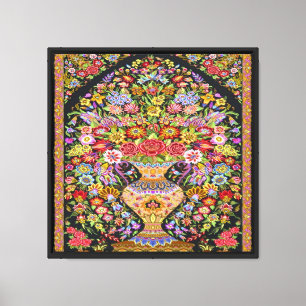 Vintage Persian Blommigt Flowers Mid Century Canvastryck