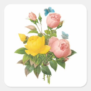 Vintage Persian Yellow Rose Tea Roses av Redoute Fyrkantigt Klistermärke