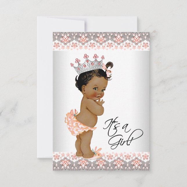 Vintage persika och grå etniskt bebisflicksbad inbjudningar (Framsida)