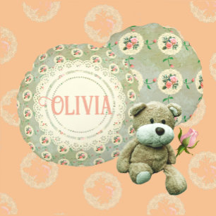 Vintage Personlig Ro Doily Grönt Damask Rund Kudde