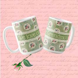 Vintage Personlig Ro Dolt Faded Grönt Damask Kaffemugg