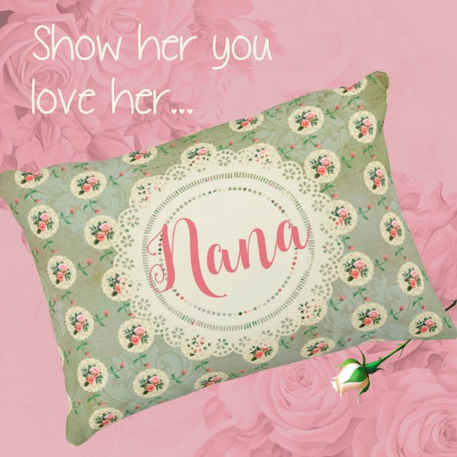 Vintage Personlig Rosdun Green Damask  Prydnadskudde (A special accent pillow for someone you love. Personalize it!)