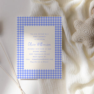 Vintage Perwinkle Gingham Play Cute Baby Shower Inbjudningar
