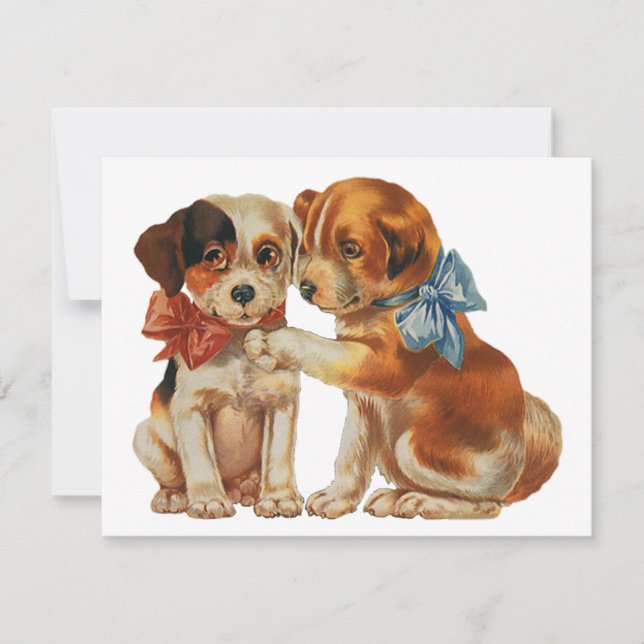 Vintage Pet Animals, Puppy Kärlek Puppies med Bows (Framsida)