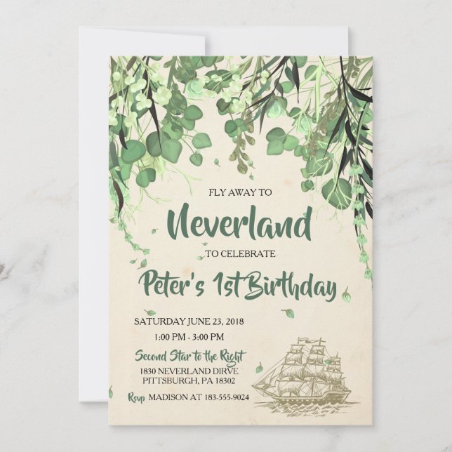 Vintage Peter Pan Ickland Birthday-inbjudan Inbjudningar (Framsida)