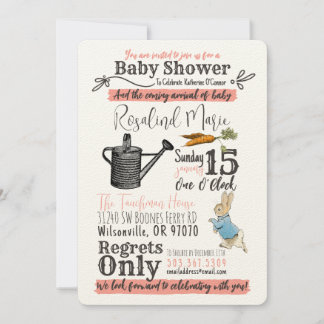 Vintage Peter Rabbit Baby Shower-inbjudan - Rosa Inbjudningar