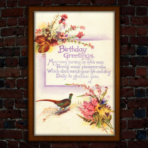 Vintage Pheasant 1917 Heather Birthday Poster