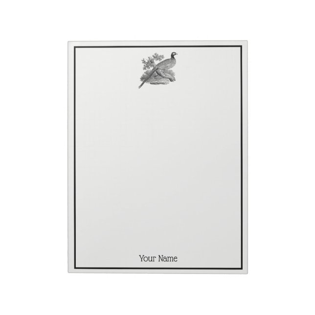 Vintage Pheasant Game Bird Teckning BW Anteckningsblock (Roterad)