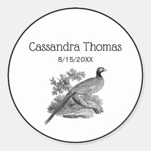 Vintage Pheasant Game Bird Teckning BW Runt Klistermärke