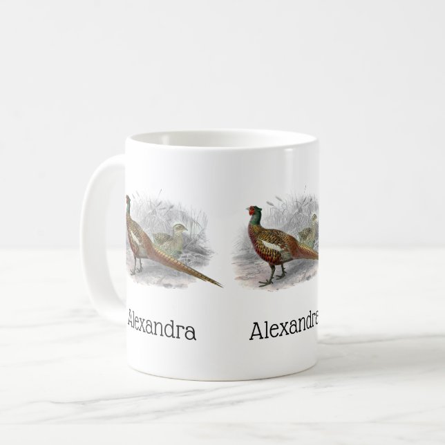 Vintage Pheasant Game Bird Teckning Färg #2 Kaffemugg (Framsida vänster)