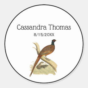 Vintage Pheasant på Gren Game Bird Teckning Färg Runt Klistermärke