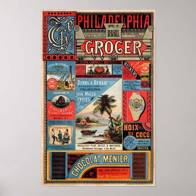 Vintage Philadelphia Grocer-reklam Poster (Framsidan)