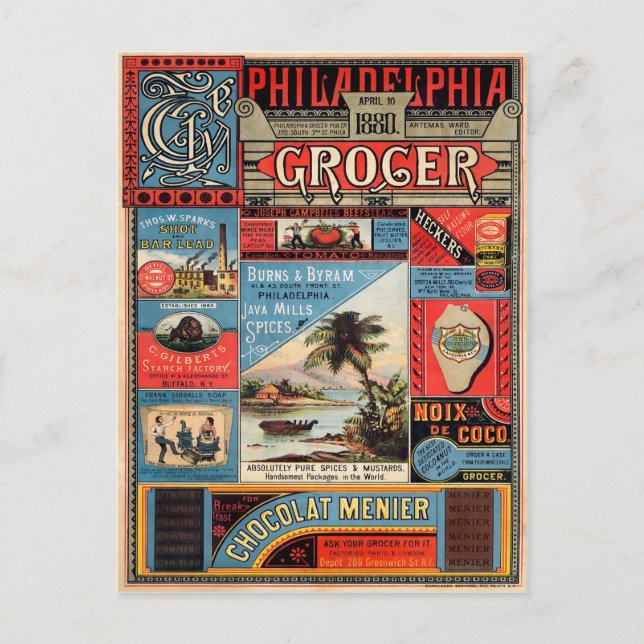 Vintage Philadelphia Grocer-reklam Vykort (Framsida)