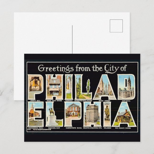 Vintage Philadelphia Hälsning  Vykort (Fram/baksida)