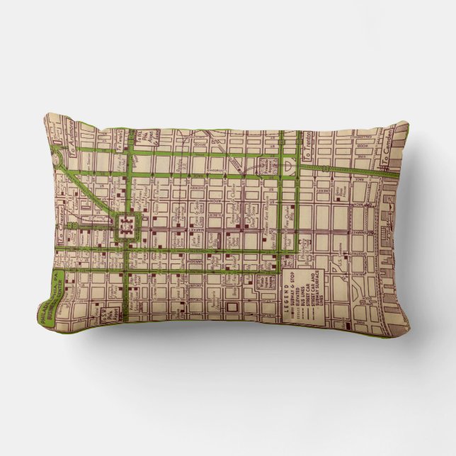 Vintage Philadelphia Street Map Throw Pillow Lumbarkudde (Framsida)