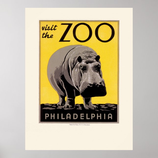 Vintage Philadelphia Zoo Hippo WPA Poster (Framsidan)