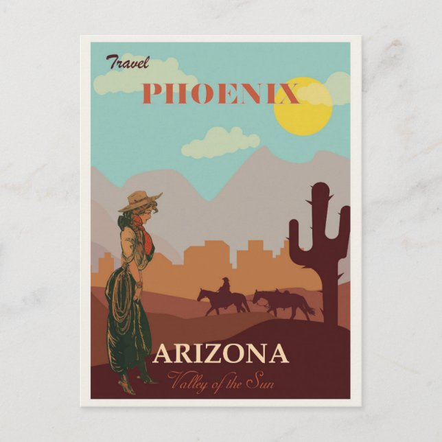 Vintage Phoenix Arizona Desert Cowgirl Vykort (Framsida)