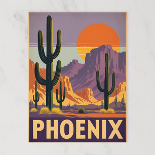 Vintage Phoenix Desert Sunset Vykort