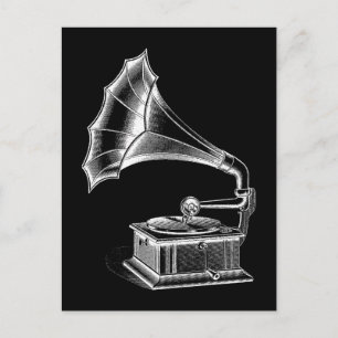 Vintage Phonograph Record Player Musical Black Vykort