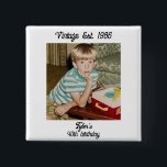 Vintage Photo Birthday Personalized Knapp<br><div class="desc">Vintage retro personalized party button with a nostalgic photo style layout instantly adds playful charm and throwback flair to any celebration. Designed with a classic retro aesthetic, this custom button showcases a bold vintage frame, eye-catching old school typography, and a clean minimalist background that highlights your personalization beautifully. The timeless...</div>