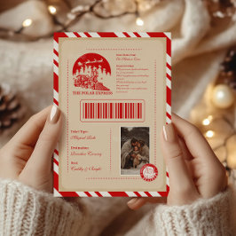 Vintage Photo Polar Express Christmas Ticket Julkort