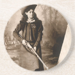 Vintage Photo Porträtt, Annie Oakley och Gun Underlägg