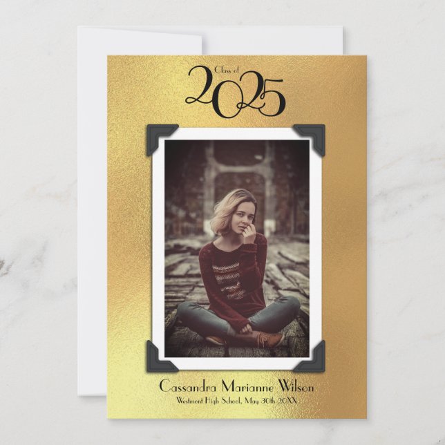 Vintage Photo Studenten annons Guld Inbjudningar (Framsida)