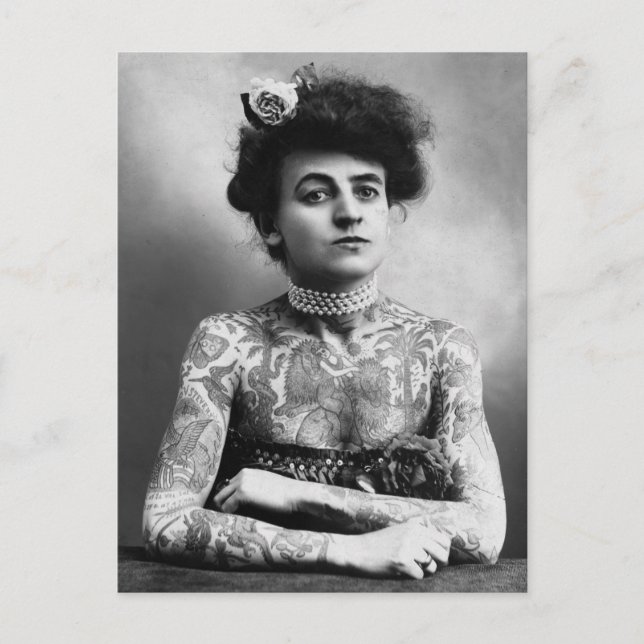 Vintage Photograph Porträtt Woman Tattoos Vykort (Framsida)