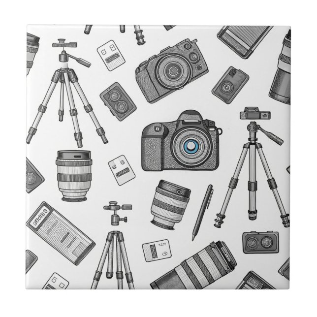 Vintage Photography Equipment Pattern Kakelplatta (Framsidan)