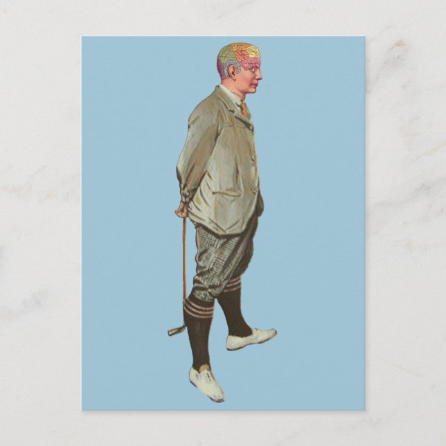 Vintage Phrenology Head Golfer Vykort (Framsida)