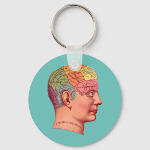 Vintage Phrenology Head Mind Brain Karta Nyckelring