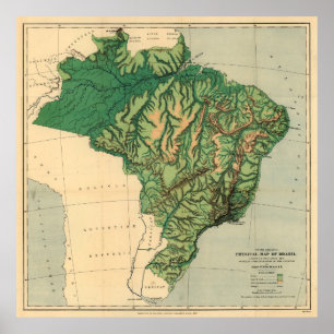 Vintage Physical Karta i Brasilien (1886) Poster