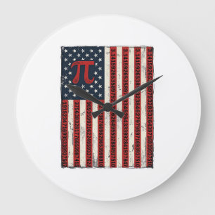 Vintage Pi Amerikansk Flagga Matematiklärare T-Shi Stor Klocka
