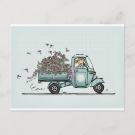 Vintage Piaggio Pick Up with flowers Vykort