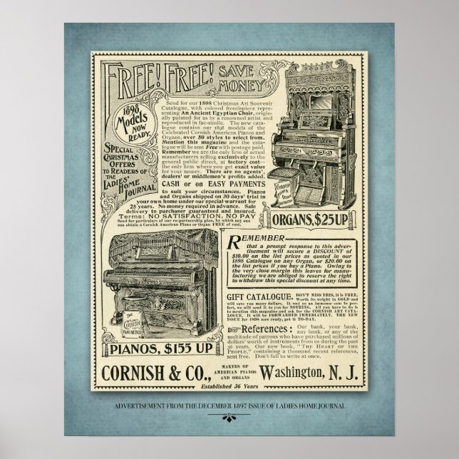 Vintage Piano Ad Poster (Framsidan)