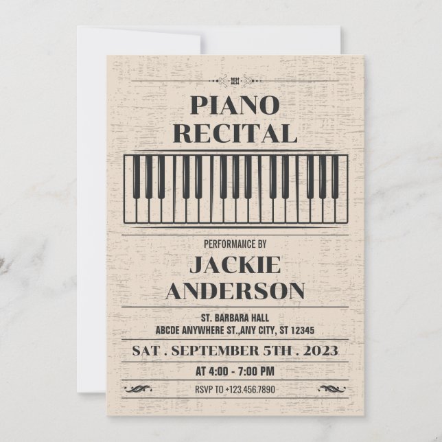 Vintage Piano-inbjudan Inbjudningar (Framsida)