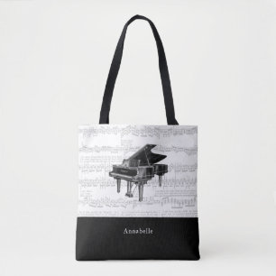 Vintage Piano Music Scores Black & White Tote Bag Tygkasse